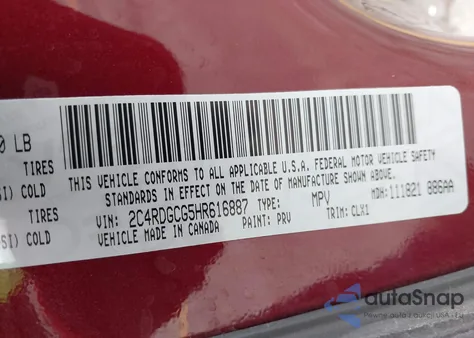 2017 Dodge Grand Caravan Sxt from USA, damaged, VIN 2C4RDGCG5HR616887